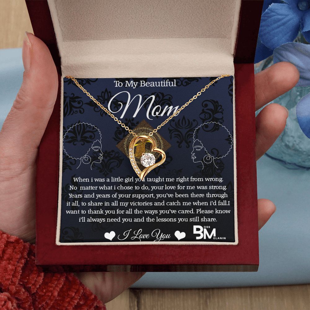 Black daughter to Beautiful Black Mom special gift, Melanin Black Mother special Heart Shaped White Gold Plated Necklace