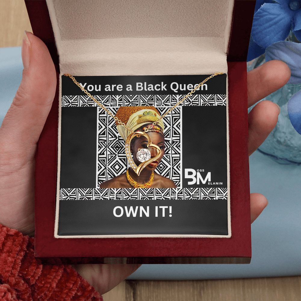 Beautiful, black Queen, strong Black Woman, Melanin Black Woman special Heart Shaped White Gold Plated Necklace