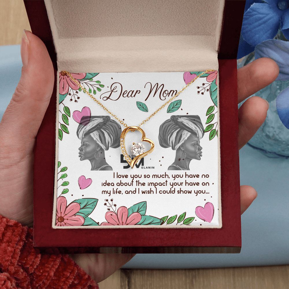 To My Beautiful Black Mom, Melanin Black Mother special Heart Shaped White Gold Necklace