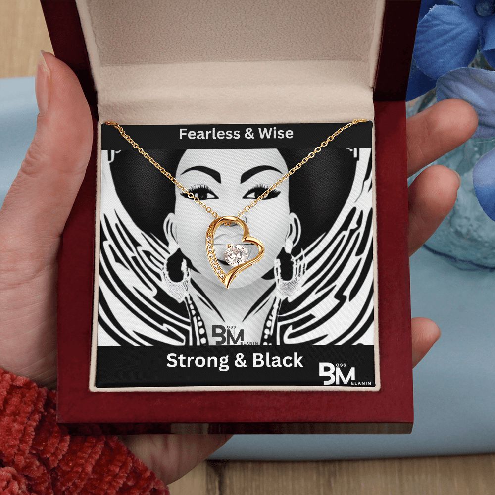 Fearless & Wise, strong Black Woman, Melanin Black Woman special Heart Shaped White Gold Plated Necklace