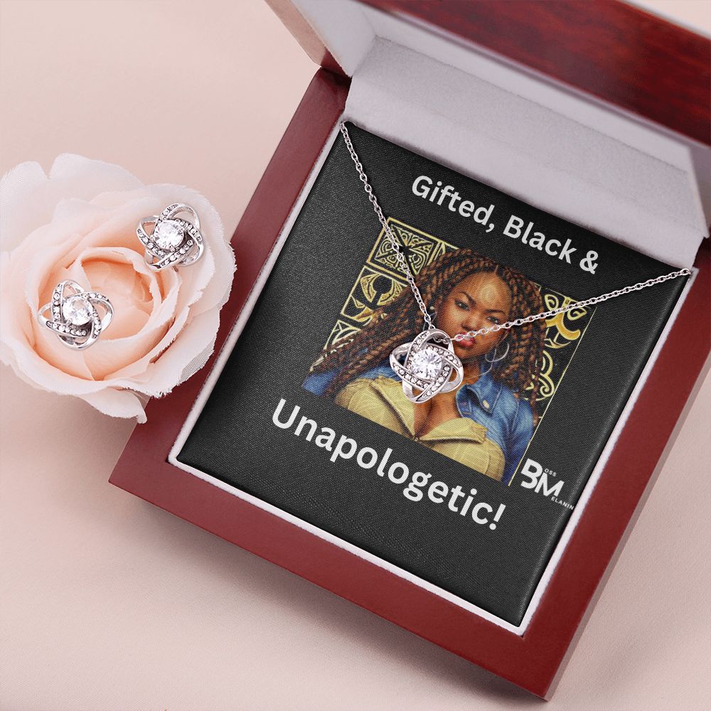 Pendant and Earing Gift Set - White gold dipped high quality crystal encrusted Love Knot pendant & necklace chain & Earrings with Zirconia f