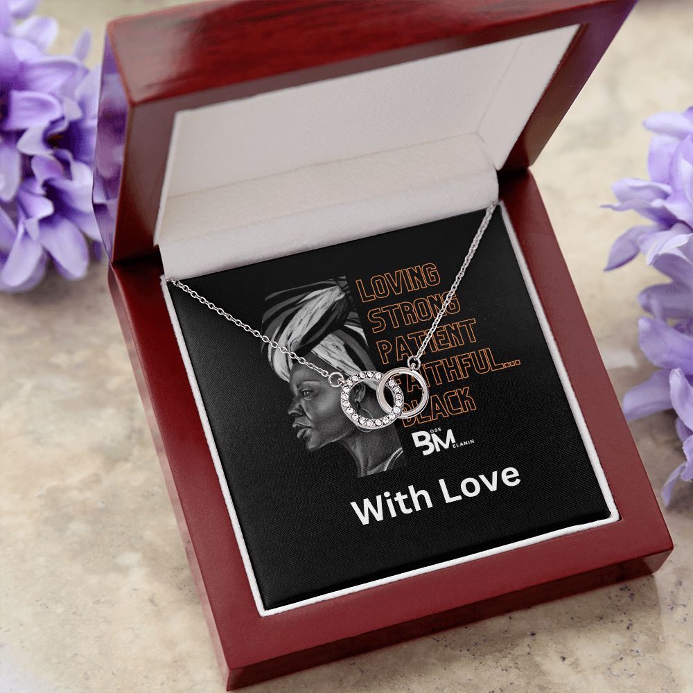 Loving, StrongBlack Woman, perfectgift - Neckless with interlocking circles, white gold dipped and encrusted with Zirconia