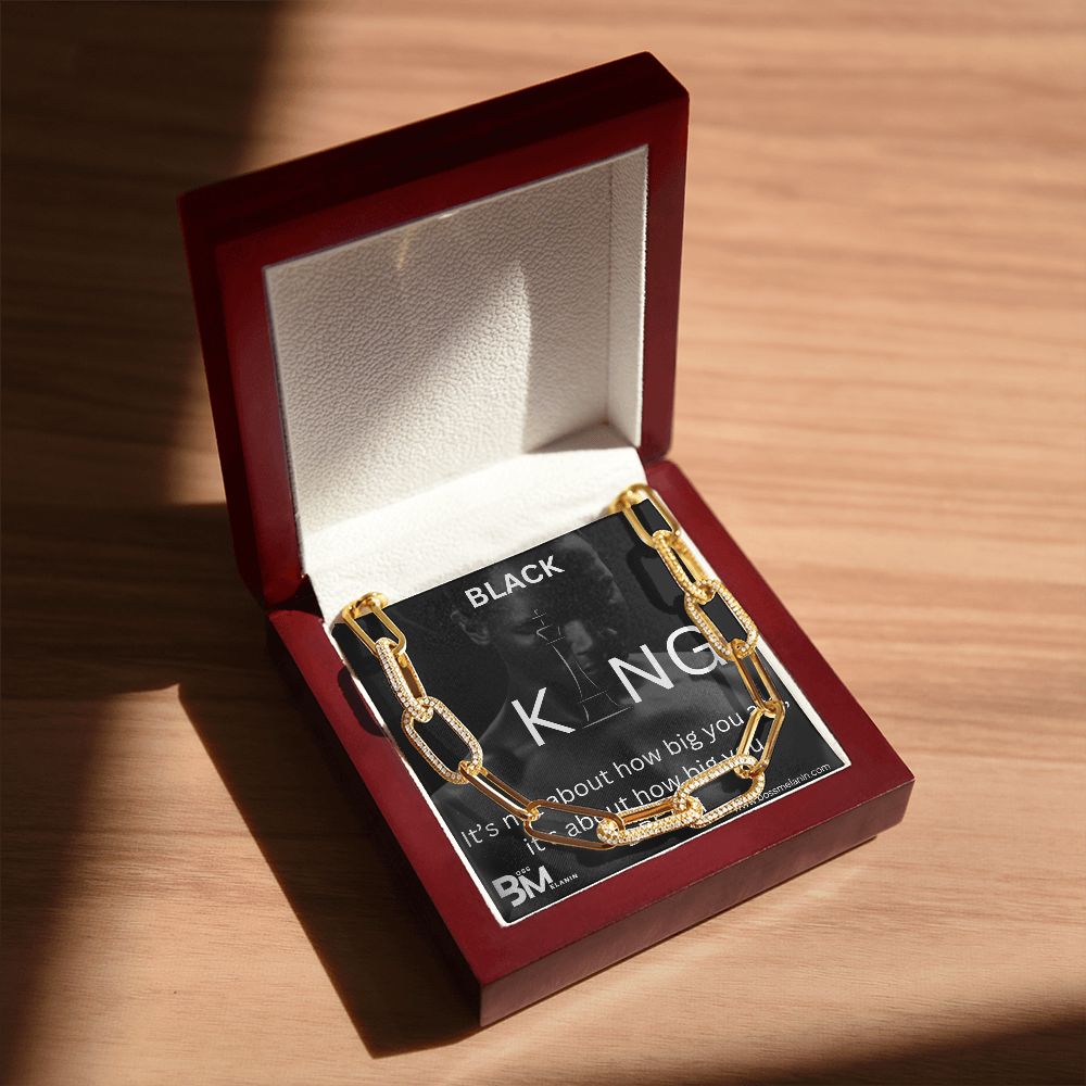 Black King - Large link Forever Chain – perfect gift for black men, black man Gift - high quality stainless steel chain for, strong Black man, Melanin Black man special stainless steel large link chain with unique Gift card message Gifts for Black powerfu
