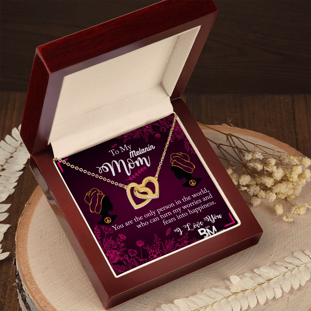 Melanin Mom perfect Jewelry Gift-Neckless with interlocking hearts, encrusted with Zirconia