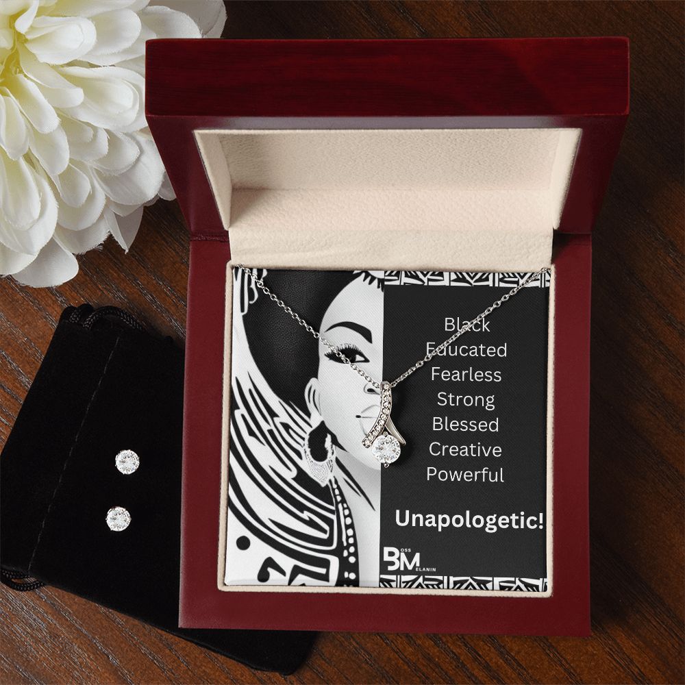 Fearless & Strong - Matching Earrings and pendant chain - Perfect Black woman gift encrusted with Zirconia