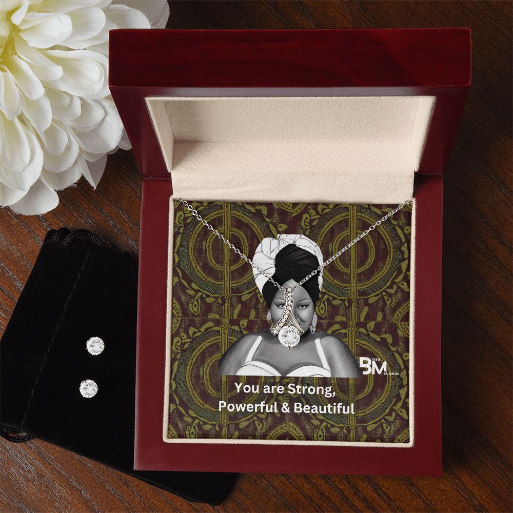 Matching Earrings and pendant chain - Perfect Black woman gift encrusted with Zirconia