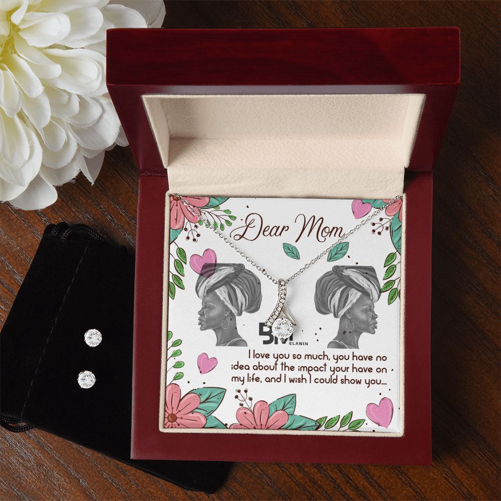 Matching Earrings and pendant chain - Perfect Black mom gift encrusted with Zirconia