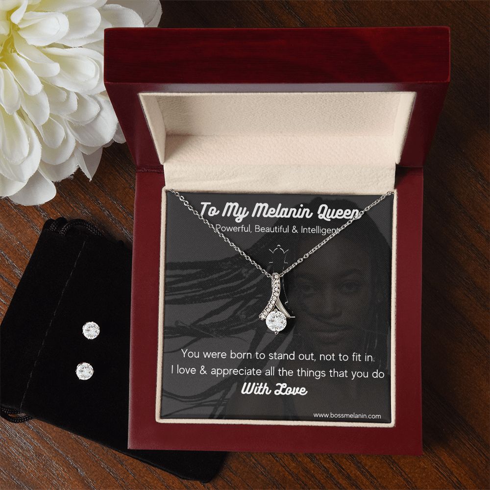 Melanin Queen special gift, high quality -Black Queen matching pendat & neclace with earrings