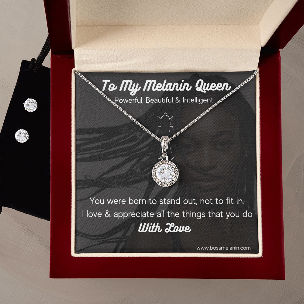 EternalHope Necklace andEarrings - Melanin Queen perfect gift for black woman - White gold dipped high quality crystal encrusted Eternal hope pendant & necklace