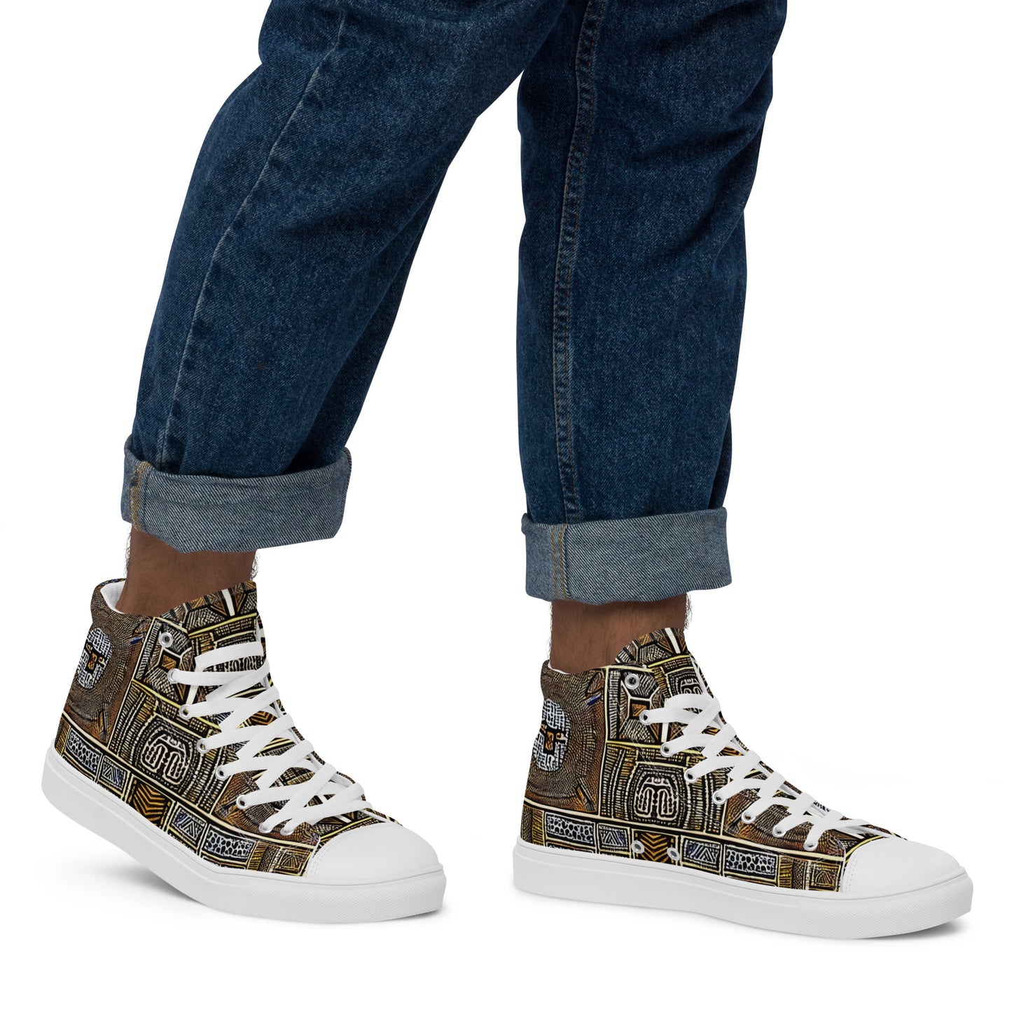 Unique African Patterned Men’s high top canvas shoes