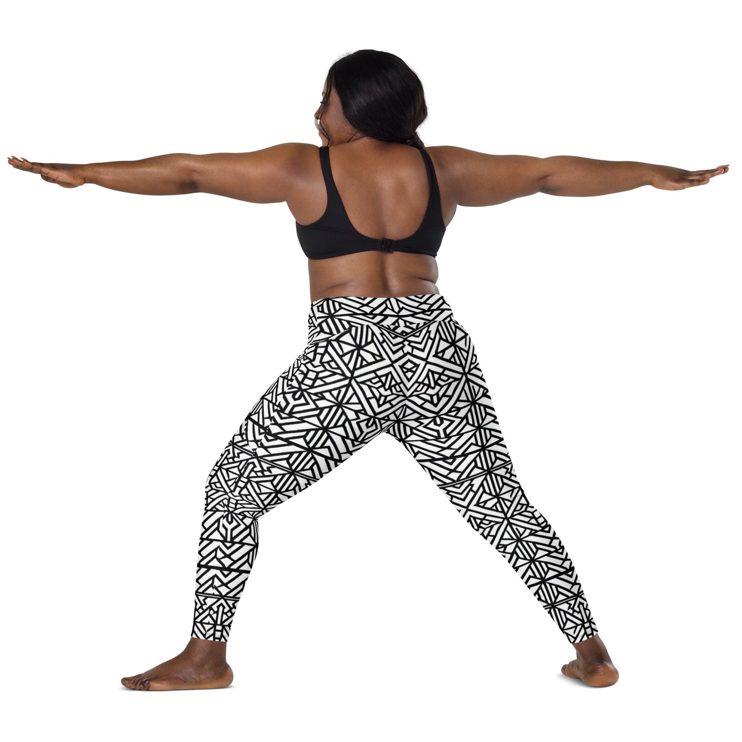 Black & White African Print Style leggins - Crossover leggings with pockets