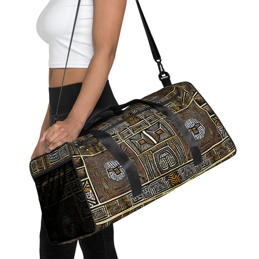 African Style printed package on a duffle bag.