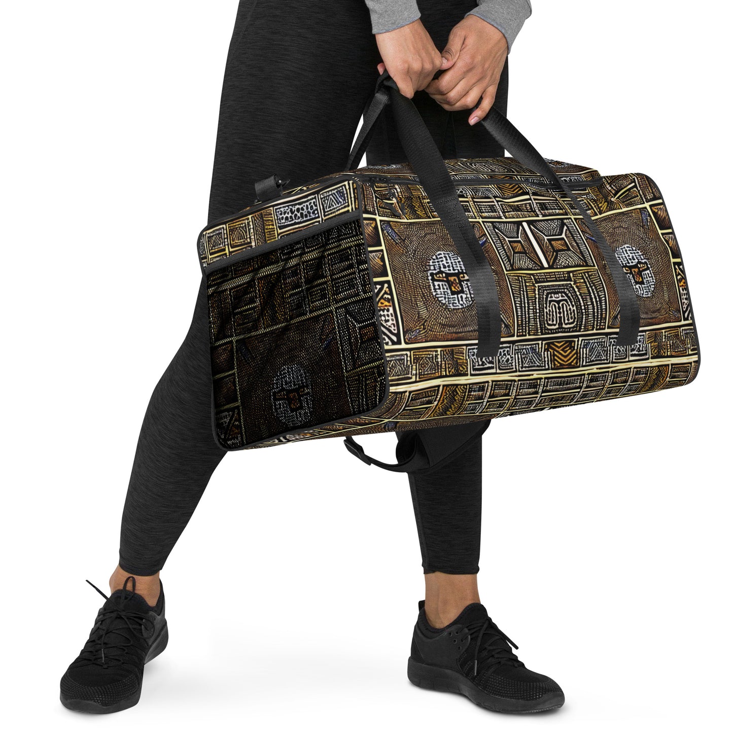 African Style printed package on a duffle bag.