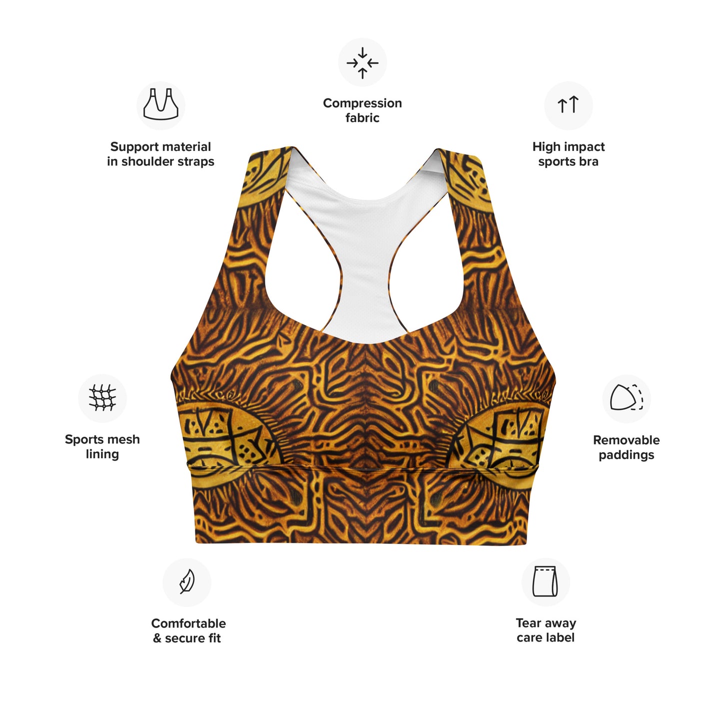 All-over African Print Longline sports bra