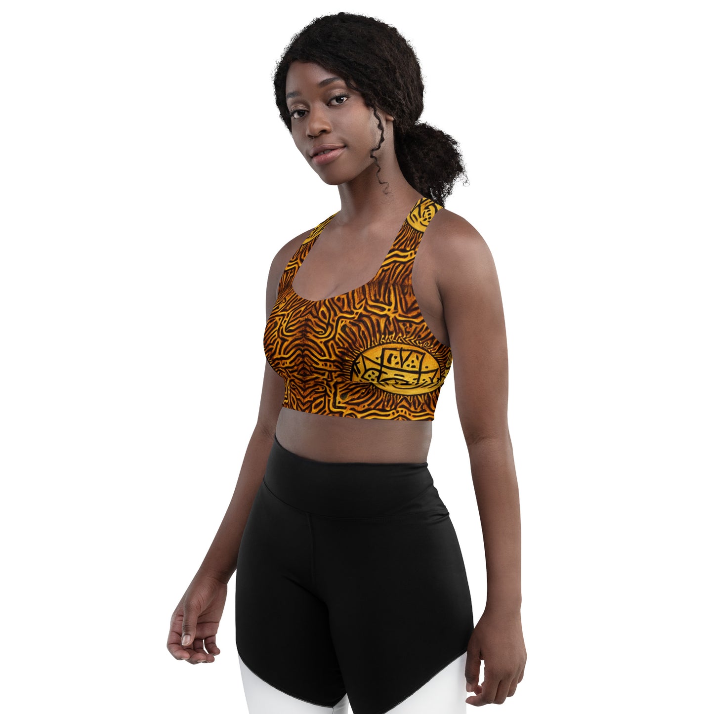 All-over African Print Longline sports bra