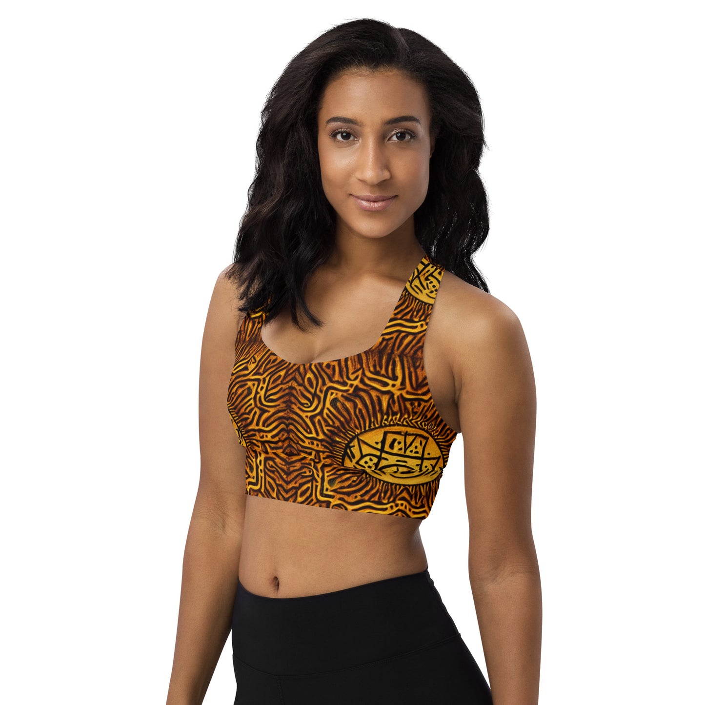 All-over African Print Longline sports bra