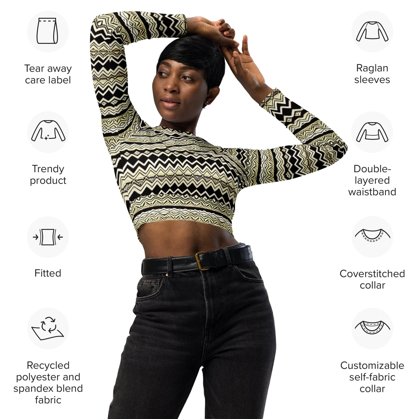 African Print Design special edition - Recycled long-sleeve crop top