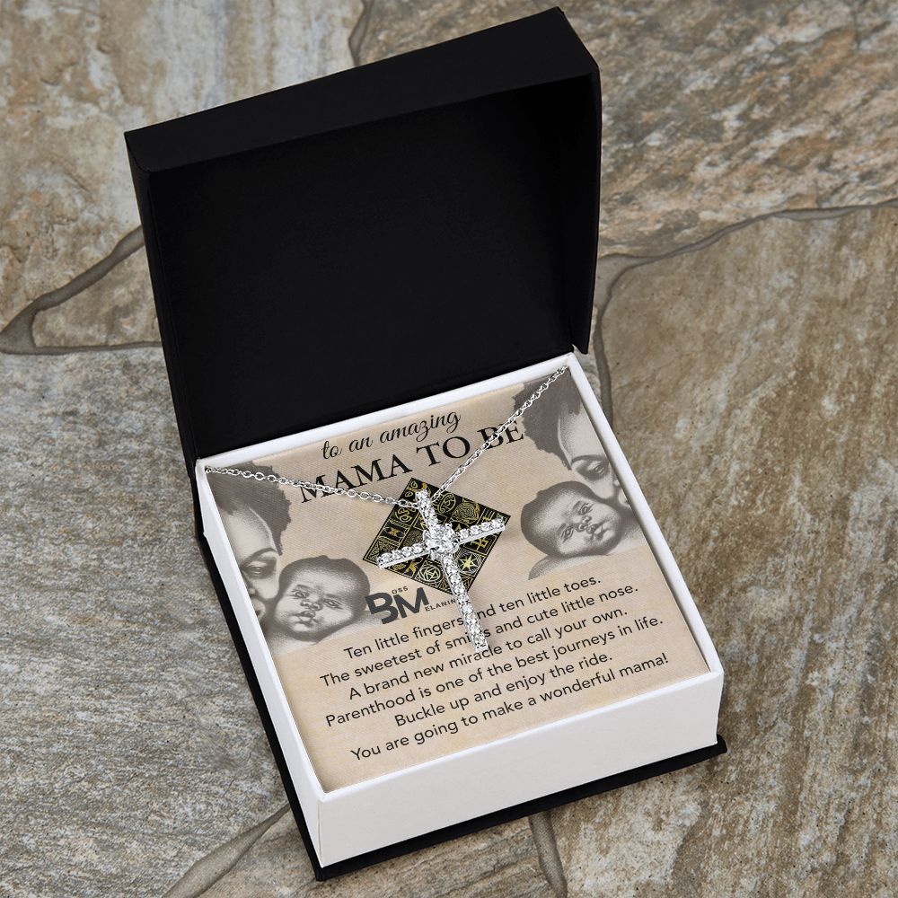 Gift for pregnant black woman - White gold dipped high quality crystal encrusted cross & chain for Beautiful