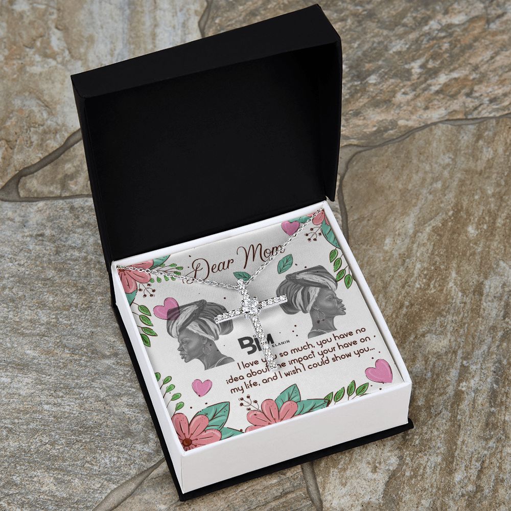 Faith White gold dipped high quality crystal encrusted cross & chain for Beautiful, strong Black mother