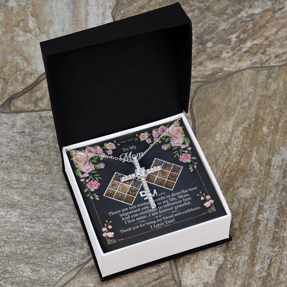 Gift for Black Mother - White gold dipped high quality crystal encrusted cross & chain for Beautiful