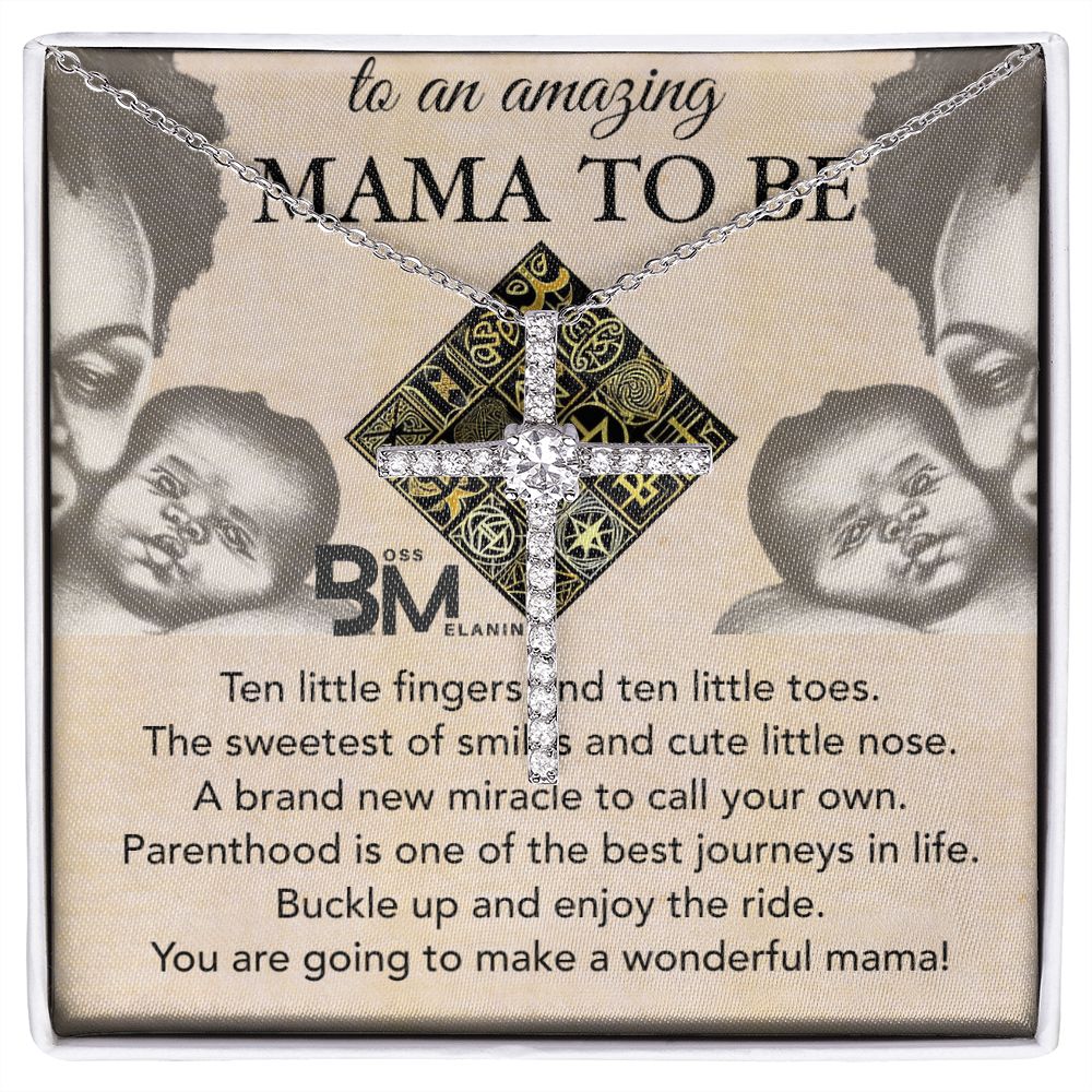 Gift for pregnant black woman - White gold dipped high quality crystal encrusted cross & chain for Beautiful