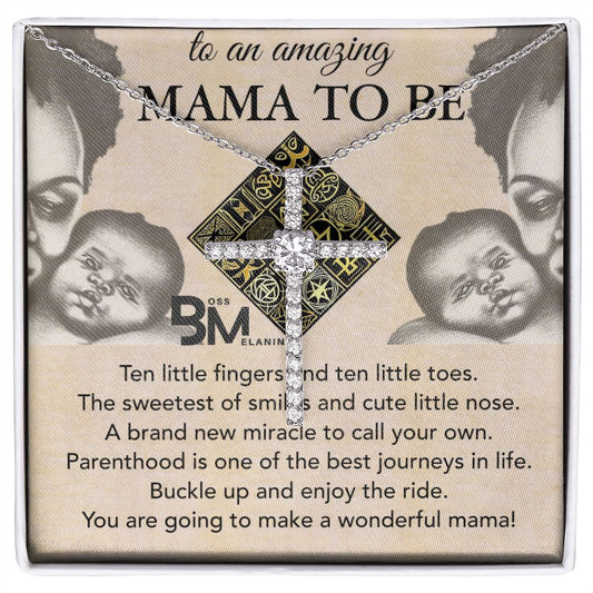 Gift for pregnant black woman - White gold dipped high quality crystal encrusted cross & chain for Beautiful