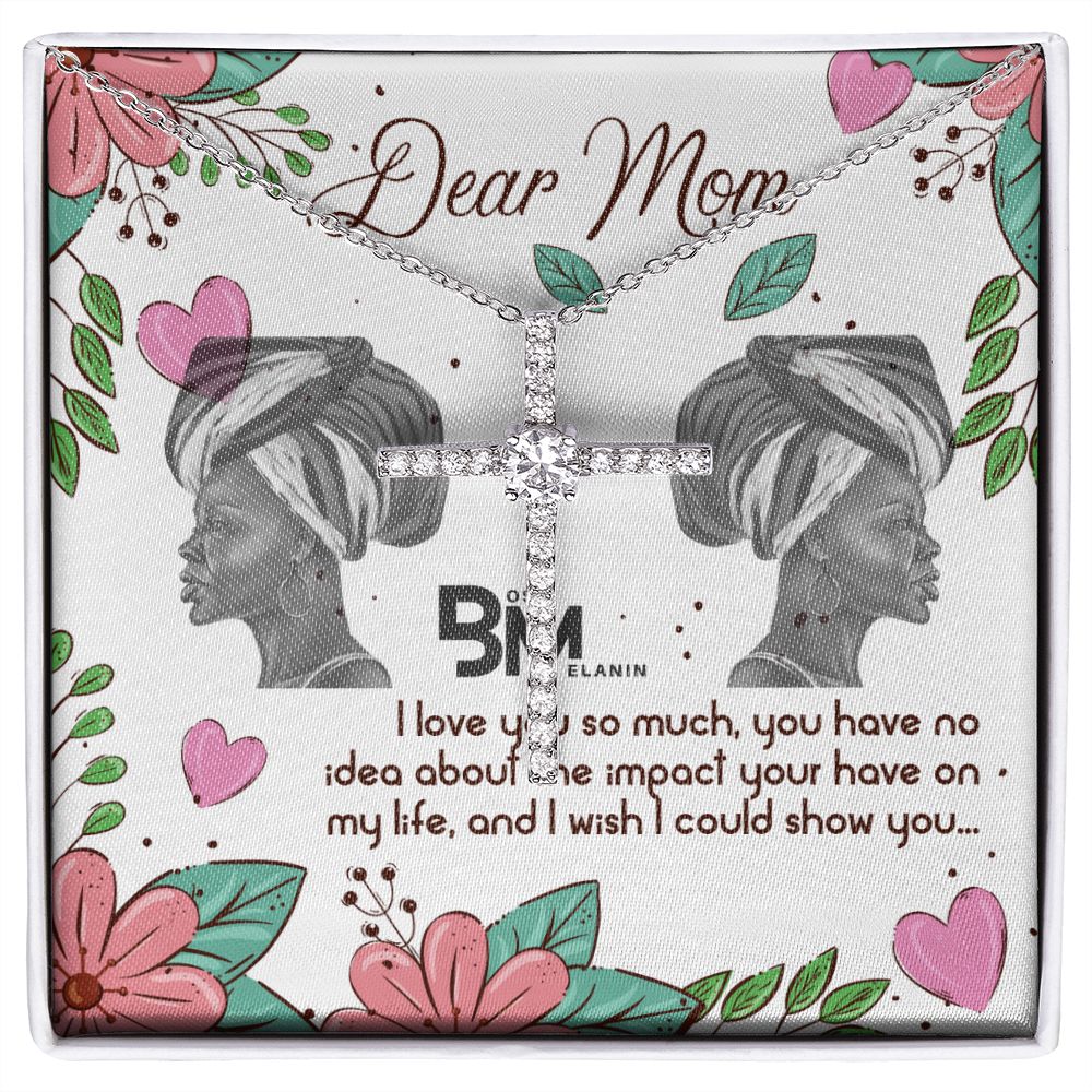 Faith White gold dipped high quality crystal encrusted cross & chain for Beautiful, strong Black mother