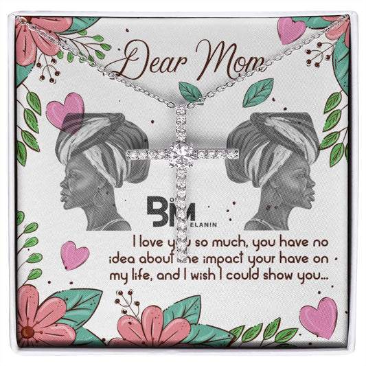 Faith White gold dipped high quality crystal encrusted cross & chain for Beautiful, strong Black mother