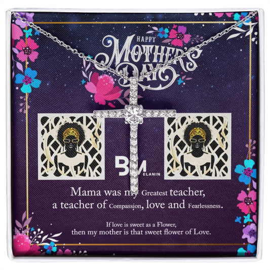 White gold dipped high quality crystal encrusted cross & chain for Beautiful, strong Black mother,