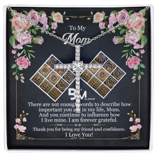 Gift for Black Mother - White gold dipped high quality crystal encrusted cross & chain for Beautiful