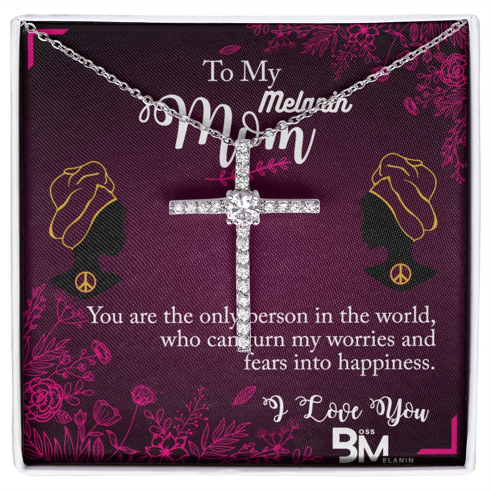 Gift for Black Mother - White gold dipped high quality crystal encrusted cross & chain for Beautiful