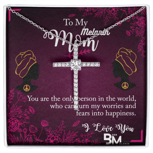 Gift for Black Mother - White gold dipped high quality crystal encrusted cross & chain for Beautiful