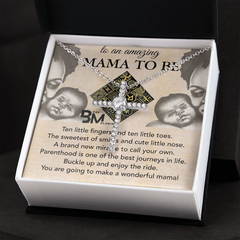 Gift for pregnant black woman - White gold dipped high quality crystal encrusted cross & chain for Beautiful