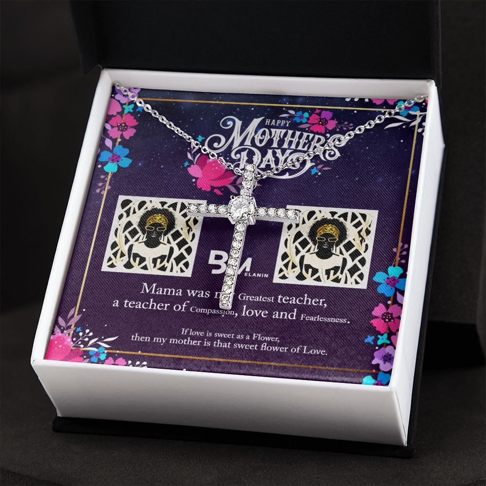 White gold dipped high quality crystal encrusted cross & chain for Beautiful, strong Black mother,