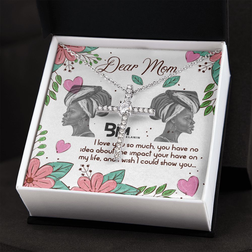 Faith White gold dipped high quality crystal encrusted cross & chain for Beautiful, strong Black mother