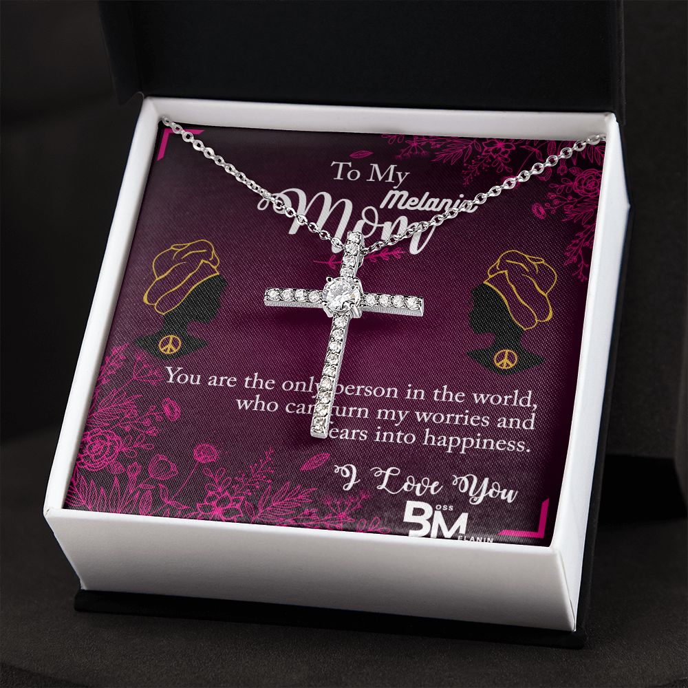 Gift for Black Mother - White gold dipped high quality crystal encrusted cross & chain for Beautiful