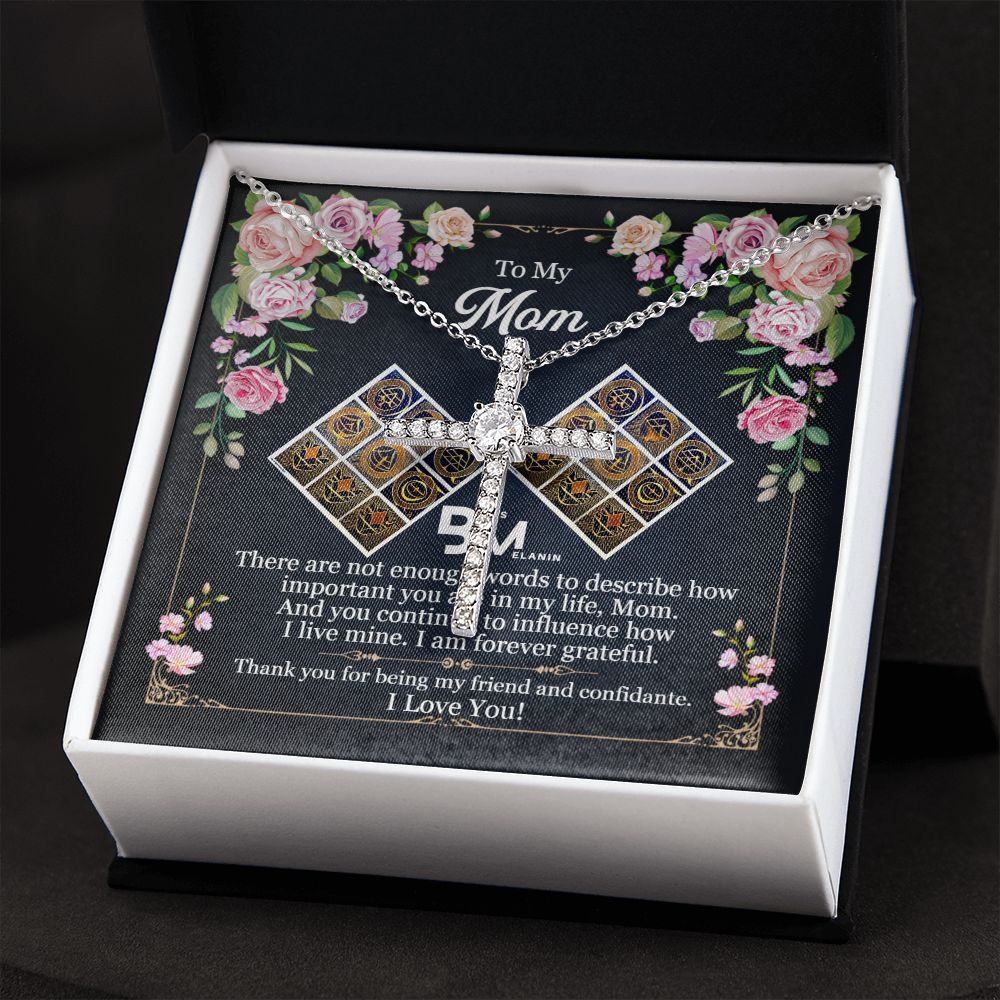 Gift for Black Mother - White gold dipped high quality crystal encrusted cross & chain for Beautiful