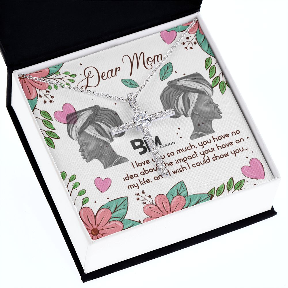 Faith White gold dipped high quality crystal encrusted cross & chain for Beautiful, strong Black mother