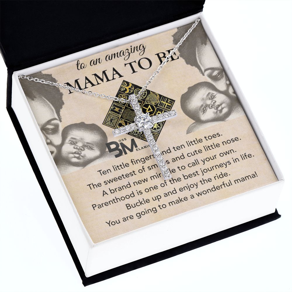 Gift for pregnant black woman - White gold dipped high quality crystal encrusted cross & chain for Beautiful