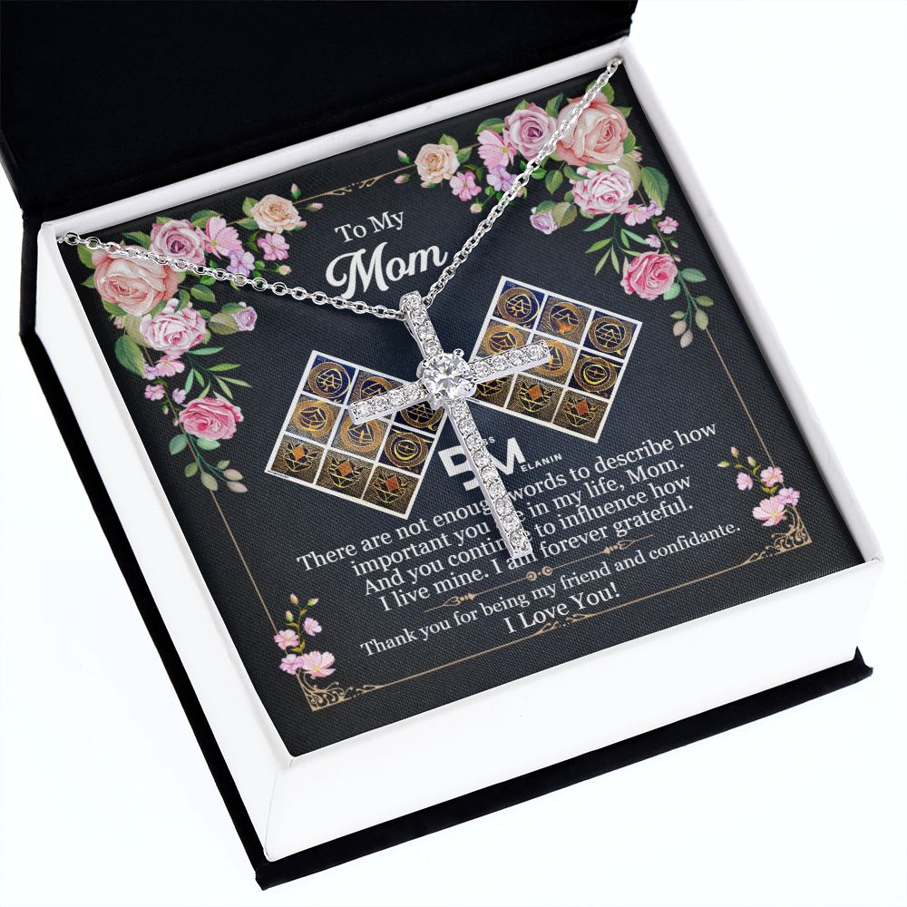 Gift for Black Mother - White gold dipped high quality crystal encrusted cross & chain for Beautiful