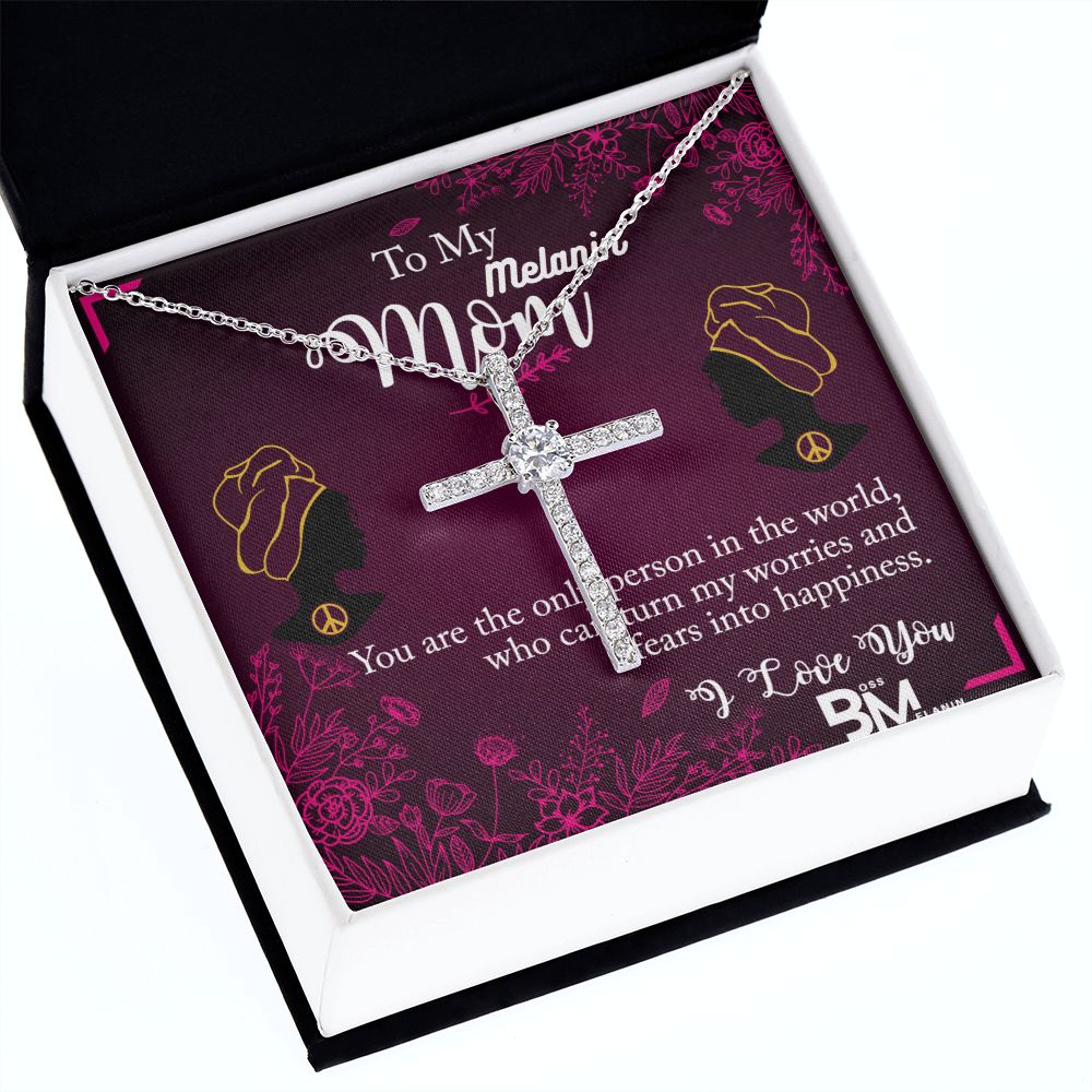 Gift for Black Mother - White gold dipped high quality crystal encrusted cross & chain for Beautiful