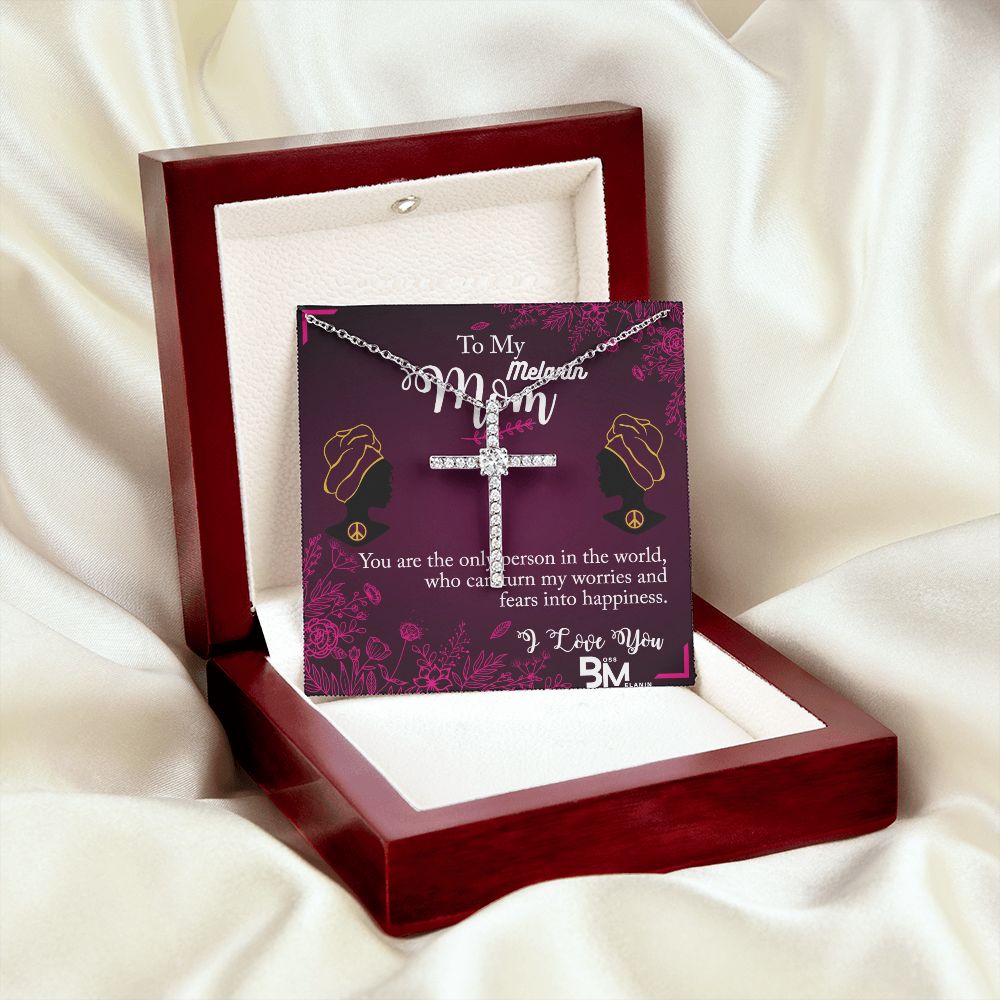 Gift for Black Mother - White gold dipped high quality crystal encrusted cross & chain for Beautiful
