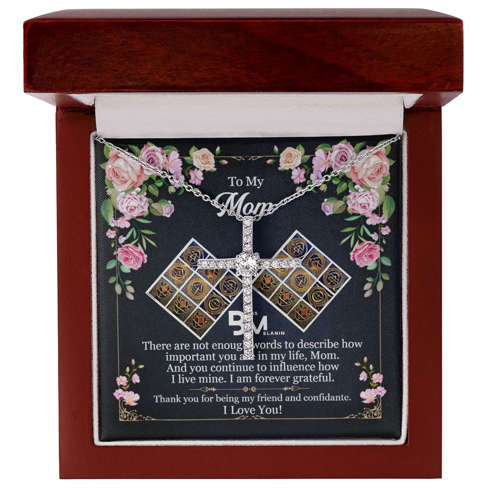 Gift for Black Mother - White gold dipped high quality crystal encrusted cross & chain for Beautiful