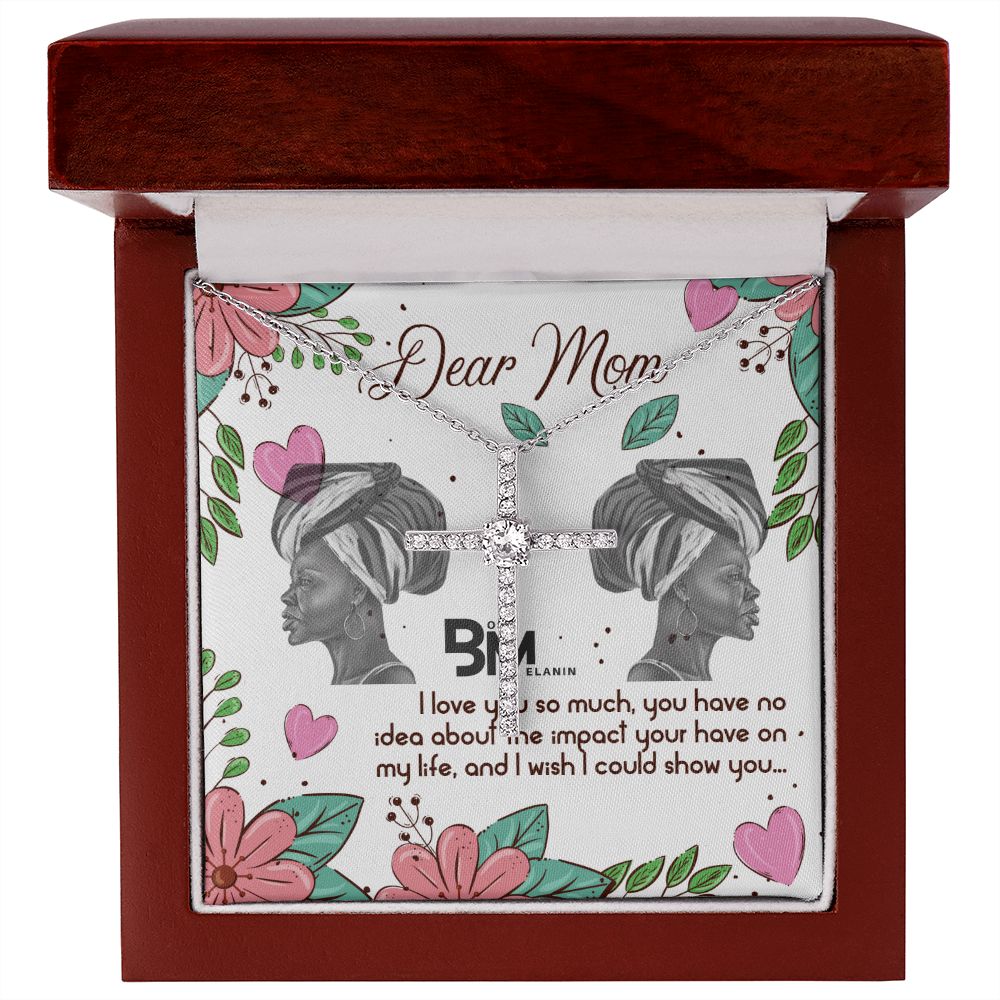 Faith White gold dipped high quality crystal encrusted cross & chain for Beautiful, strong Black mother