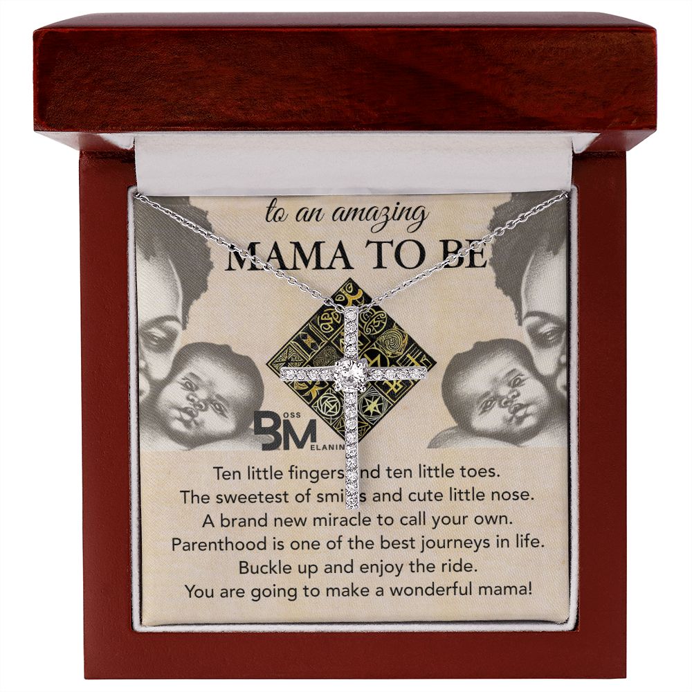 Gift for pregnant black woman - White gold dipped high quality crystal encrusted cross & chain for Beautiful