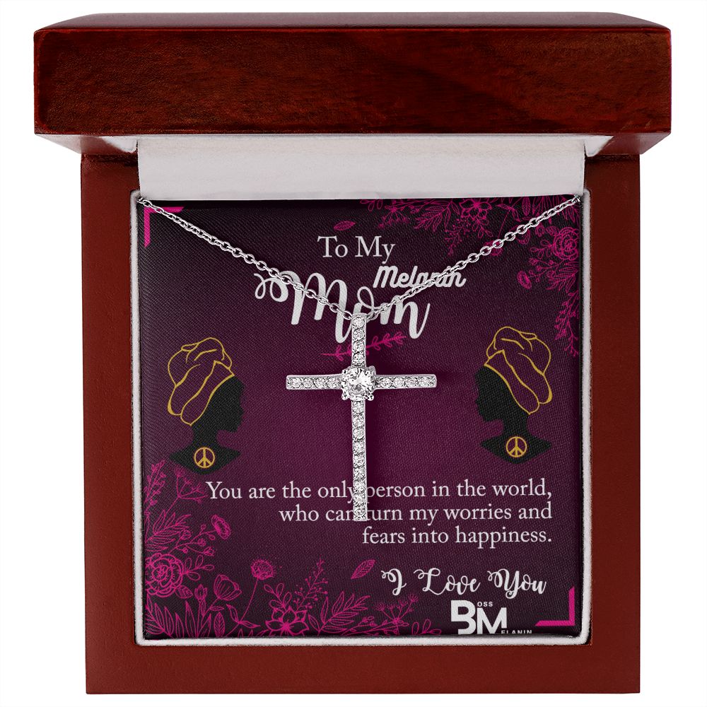 Gift for Black Mother - White gold dipped high quality crystal encrusted cross & chain for Beautiful