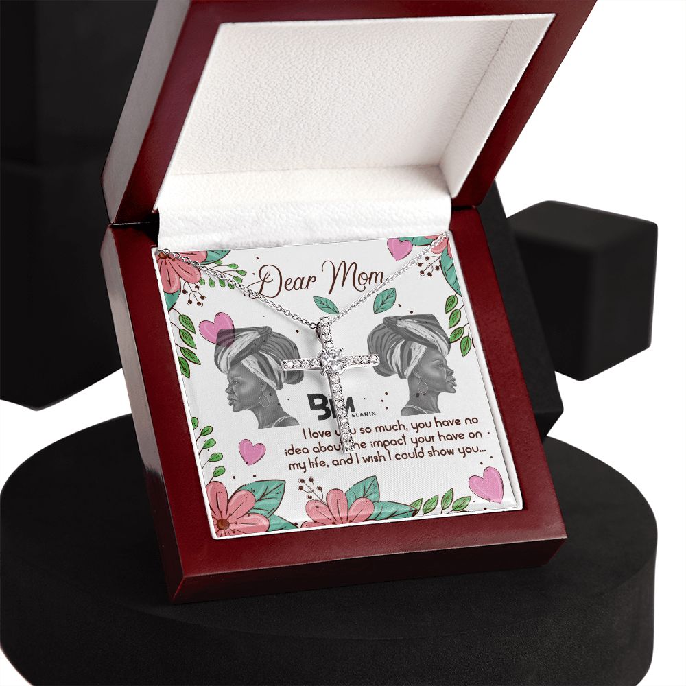 Faith White gold dipped high quality crystal encrusted cross & chain for Beautiful, strong Black mother