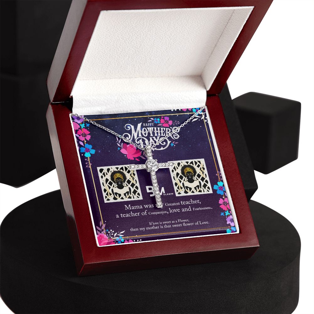 White gold dipped high quality crystal encrusted cross & chain for Beautiful, strong Black mother,