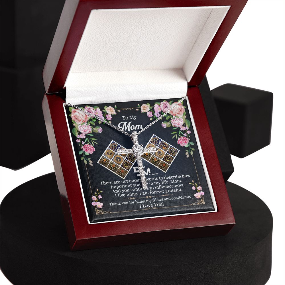 Gift for Black Mother - White gold dipped high quality crystal encrusted cross & chain for Beautiful