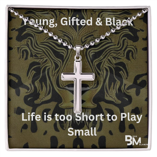 Young Gifted & Black - Stainless steel cross gift for black man
